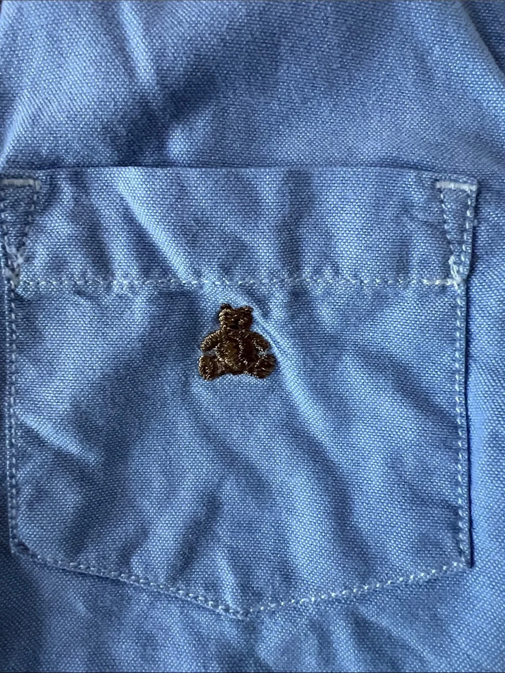 Baby Gap Blue Button Down Shirt Teddy Bear Embroidered Logo pocket Boys 3